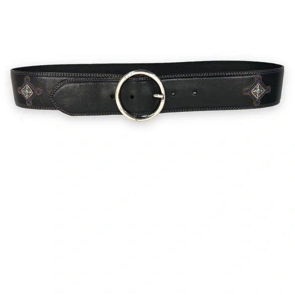 Brighton Black Embellished Embroidered Leather Belt Silver Buckle Medium… - Picture 15 of 15